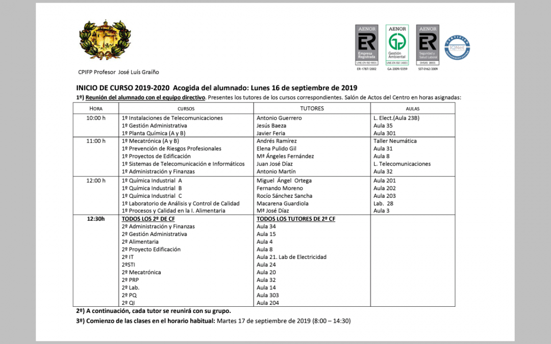 ACOGIDA CURSO 2019-2020